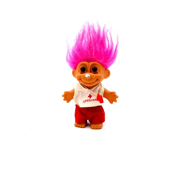 Retro Lifeguard Troll Doll Pink Hair Red Shorts Classic Toy Collectible - Picture 7 of 11